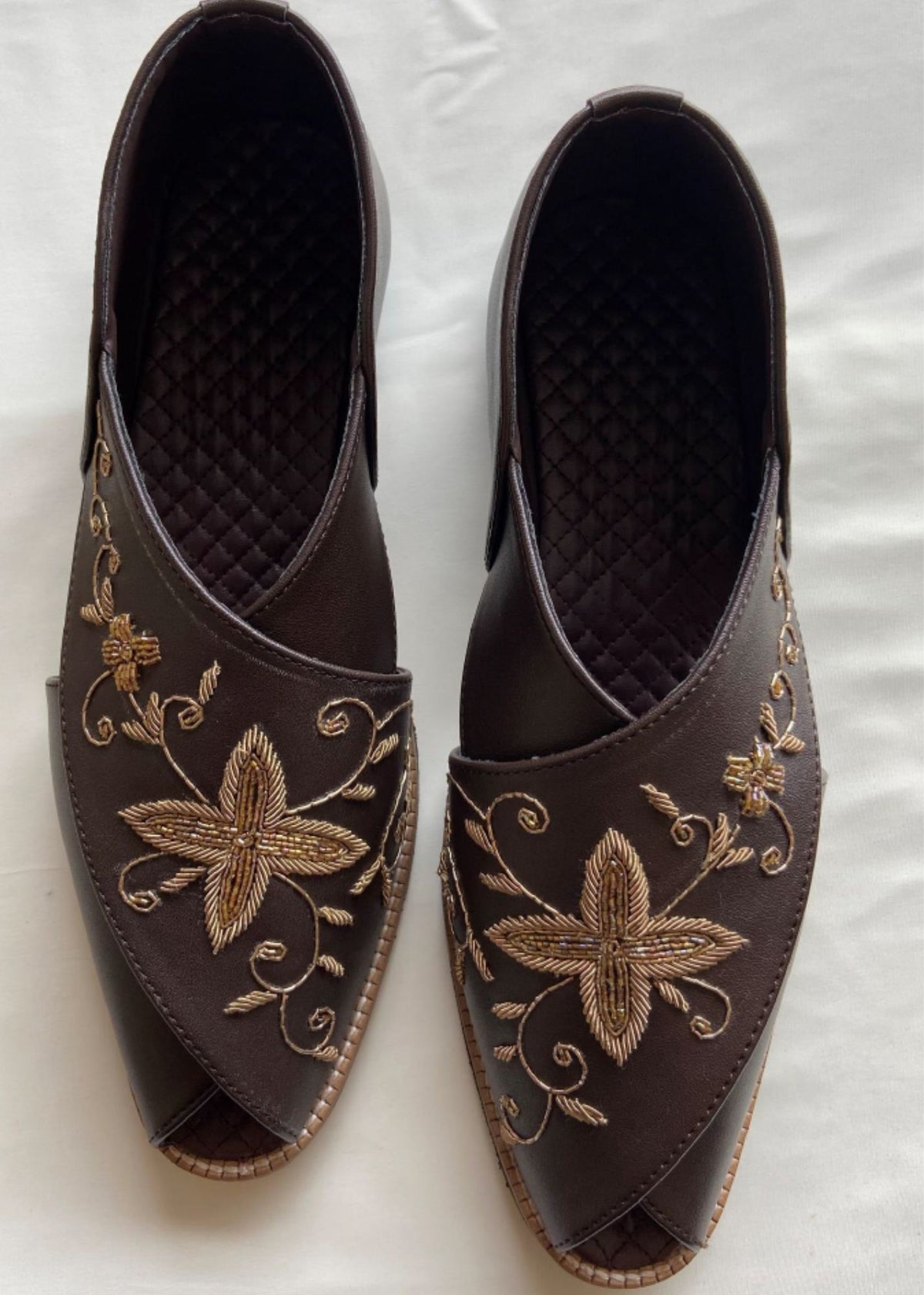 Brown Embroidery Indo Sandal Slip-Ons for Mens