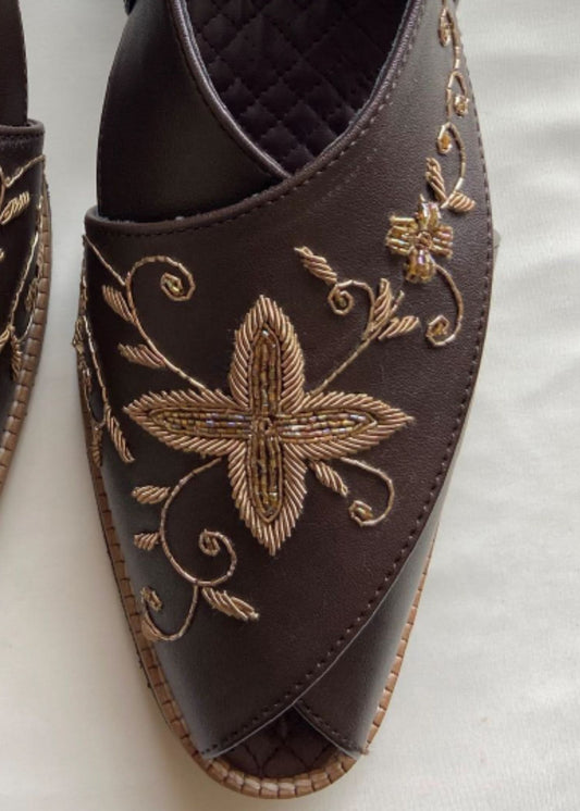 Brown Embroidery Indo Sandal Slip-Ons for Mens