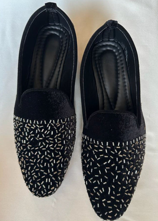 Black Cut Work Suede Loafers for Mens