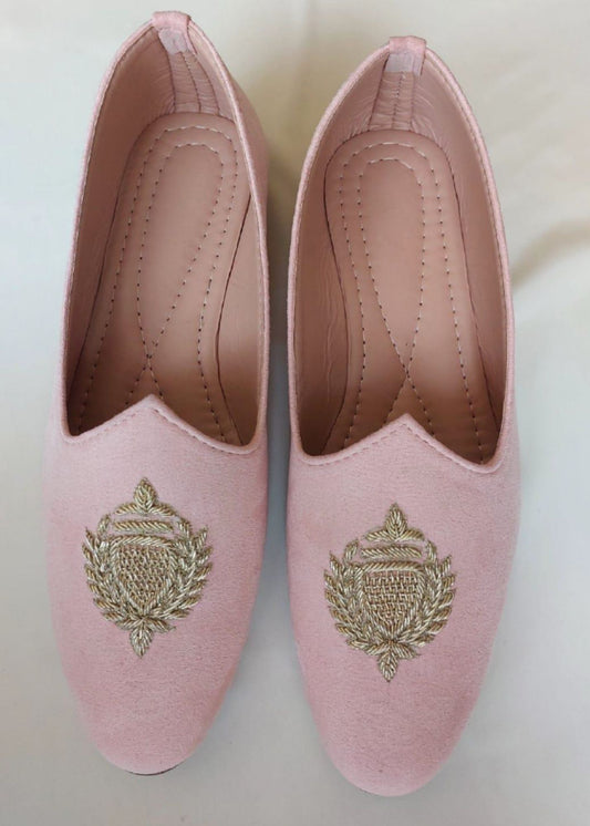 Powder Pink Hand Work Suede Loafers for Mens