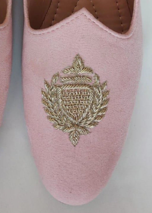 Powder Pink Hand Work Suede Loafers for Mens