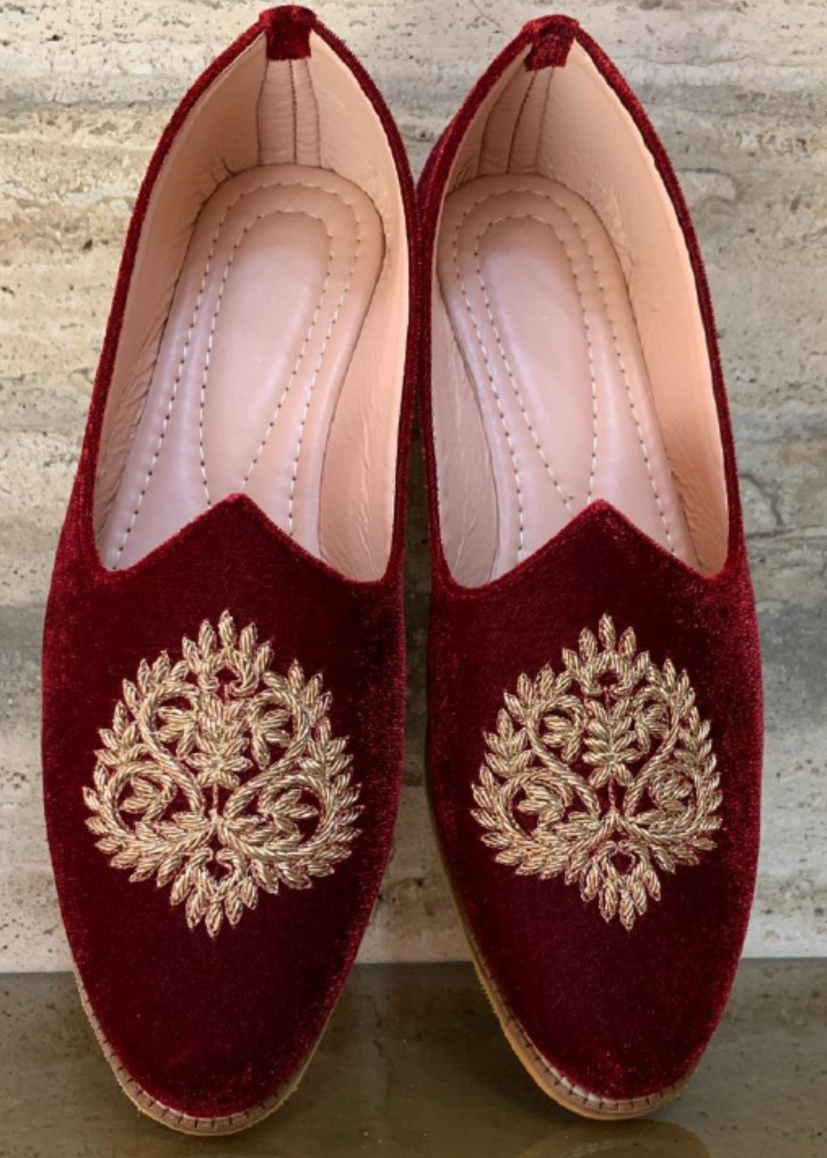 MAROON VELVET SHOES FOR MEN