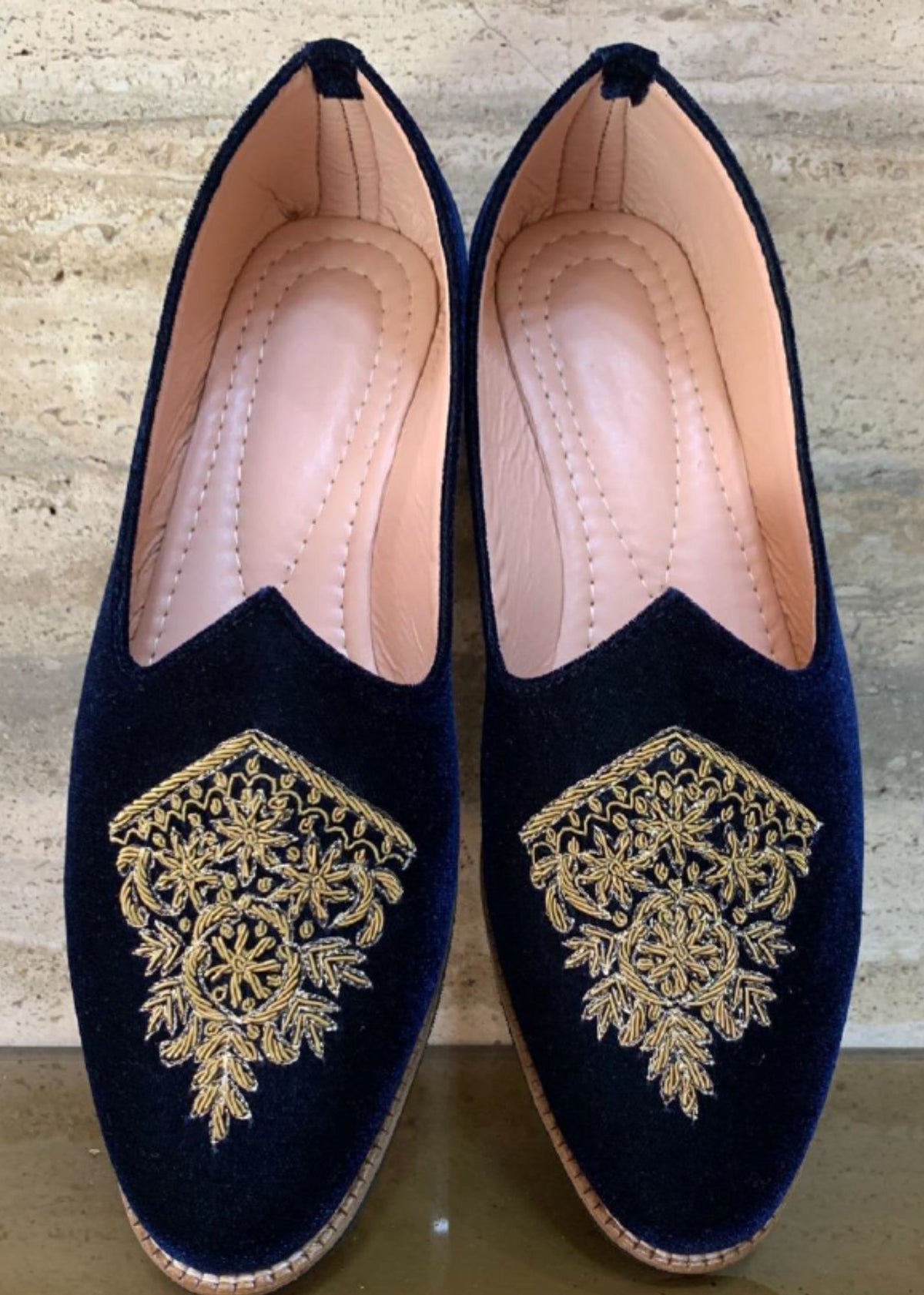 Navy Blue Hand Work Velvet Loafers for Mens