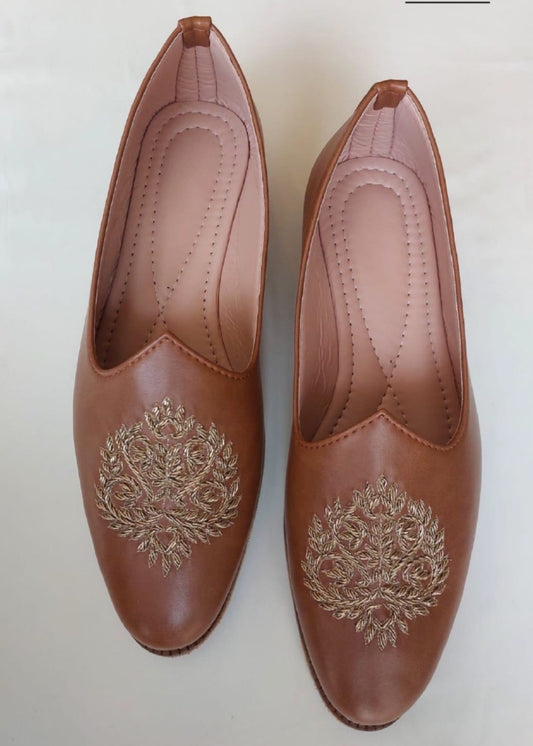 Tan Hand Work Leather Loafers Shoes