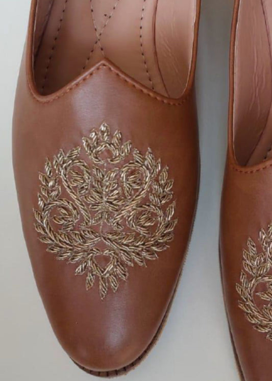 Tan Hand Work Leather Loafers Shoes