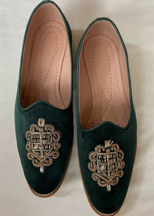 BOTTLE GREEN HANDWORK LEATHER SUEDE FOR MEN