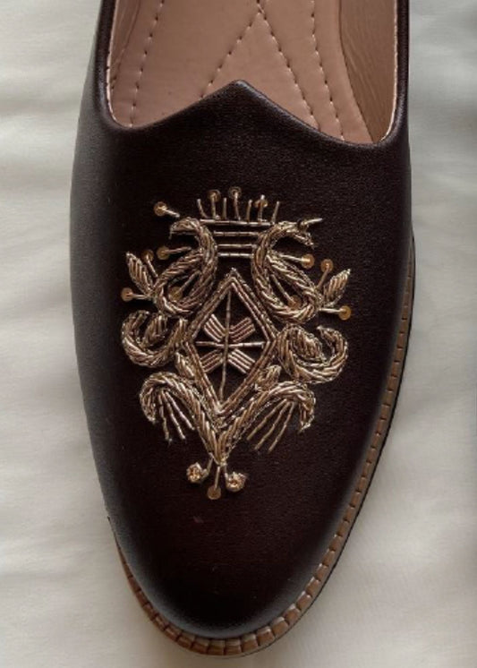 Dark Brown Hand Work Leather Loafers for Mens