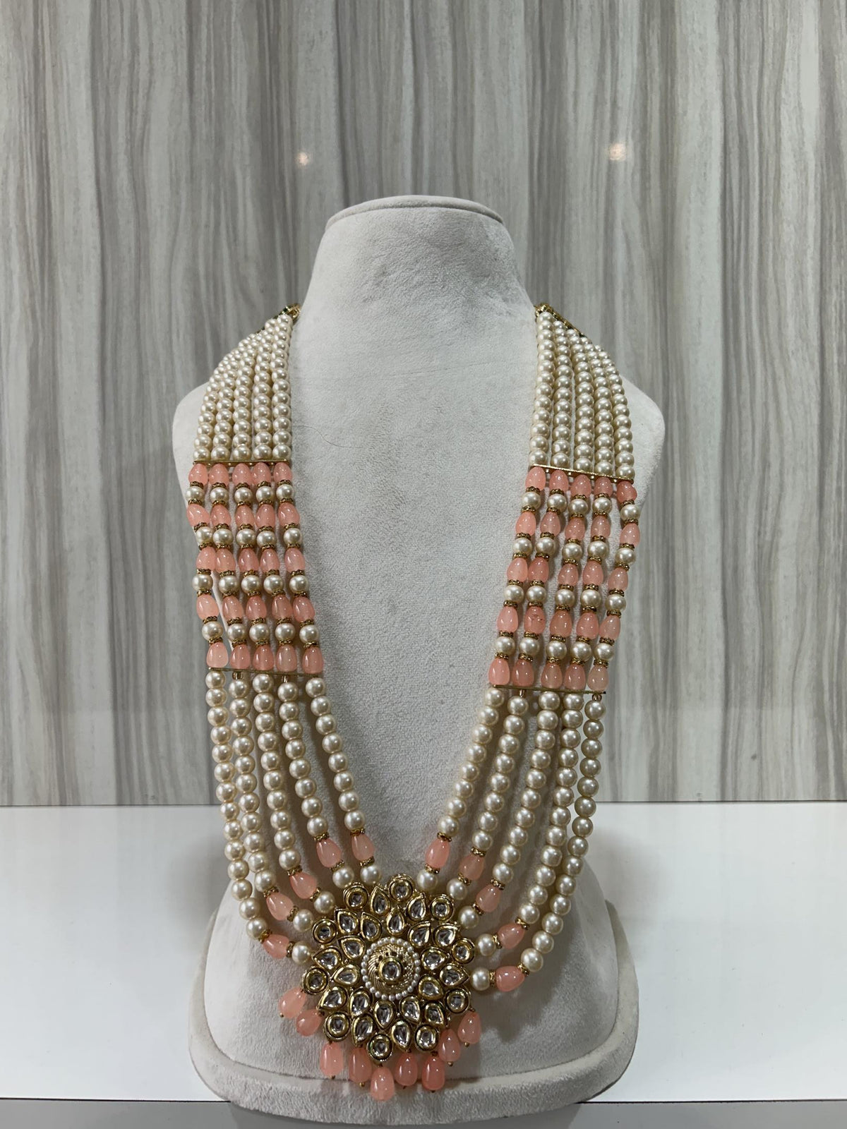 CREAM X PEACH KUNDAN MALA