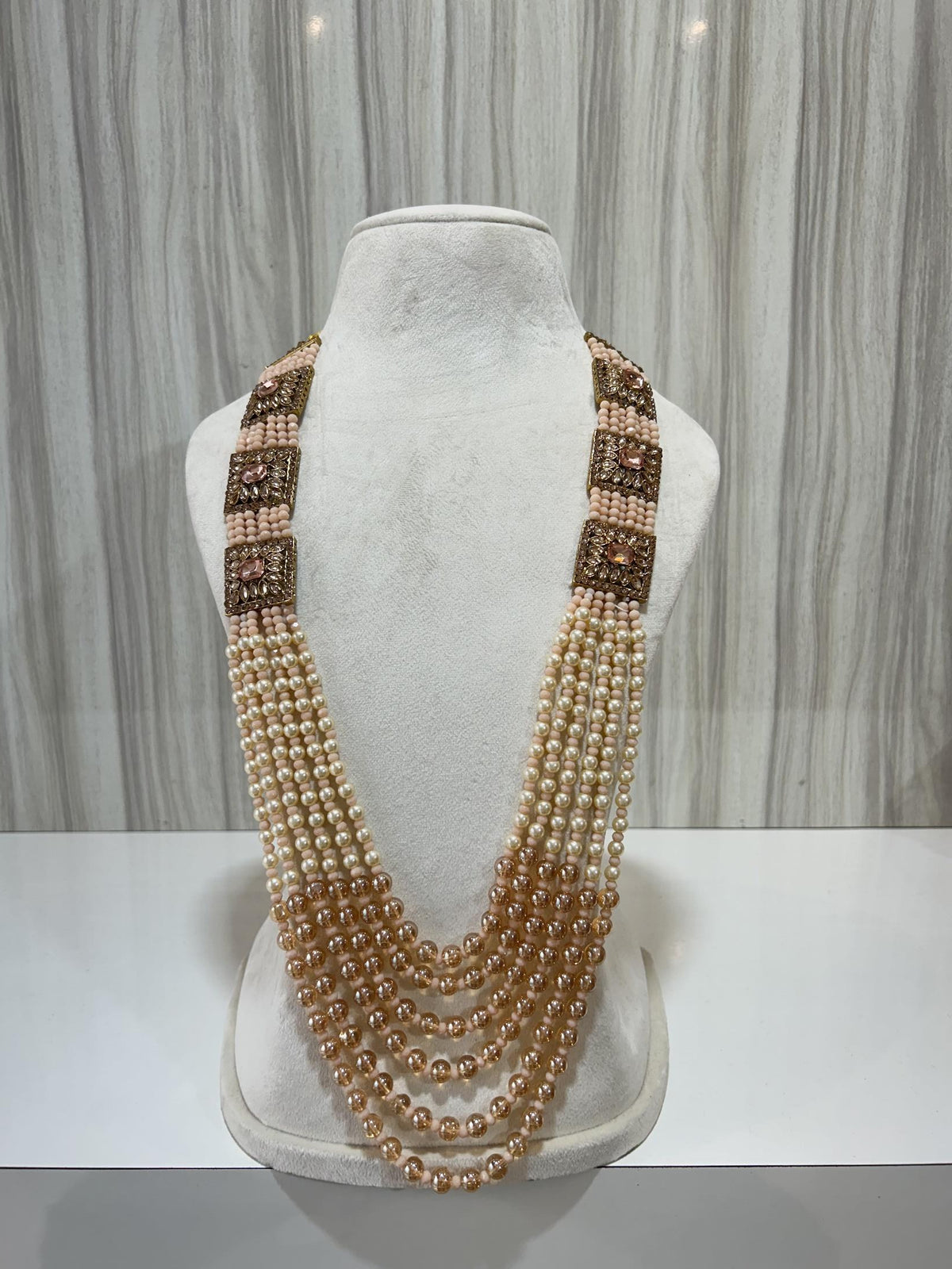 LIGHT PEACH KUNDAN MALA