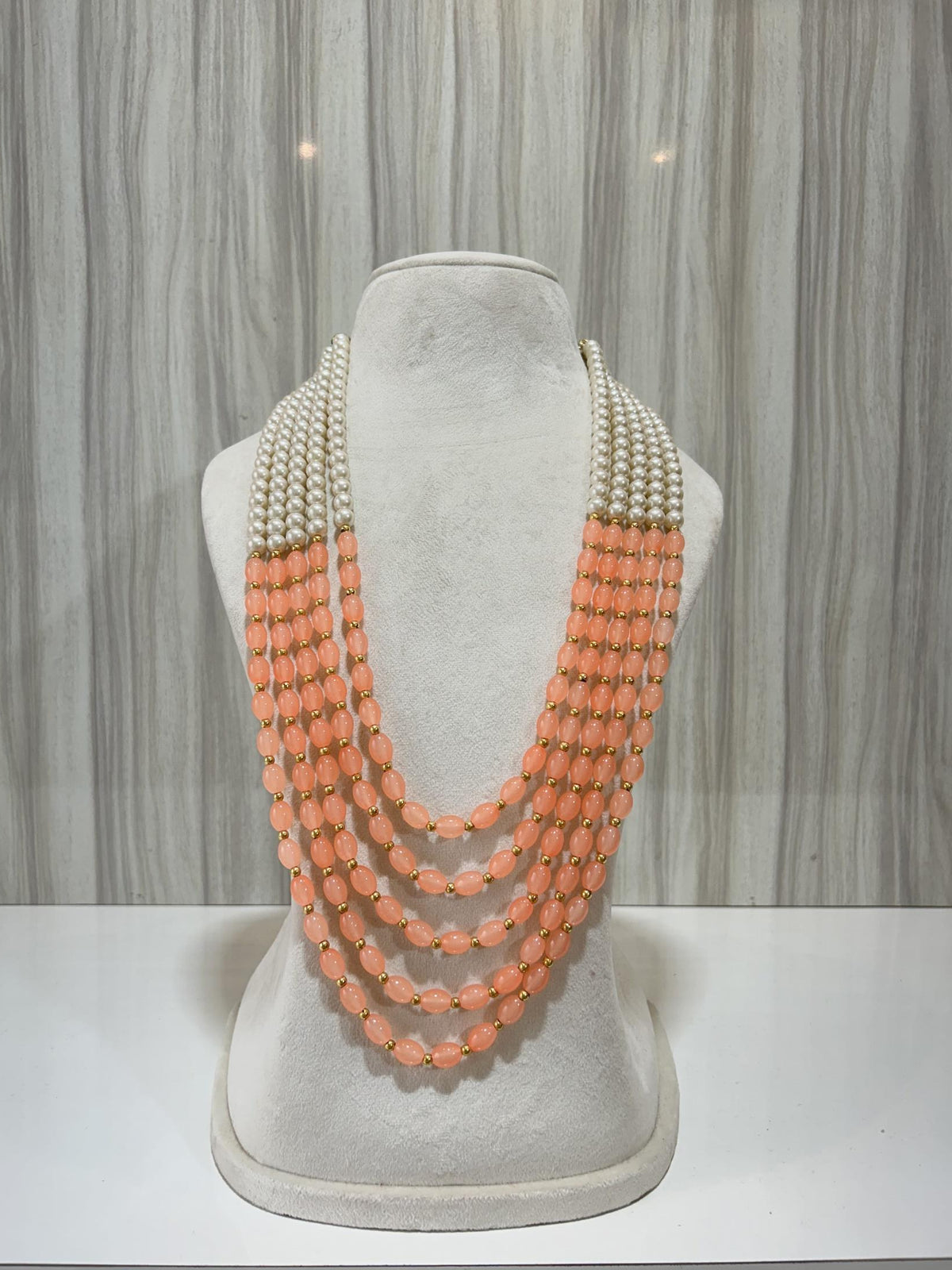 CREAM X PEACH KUNDAN MALA