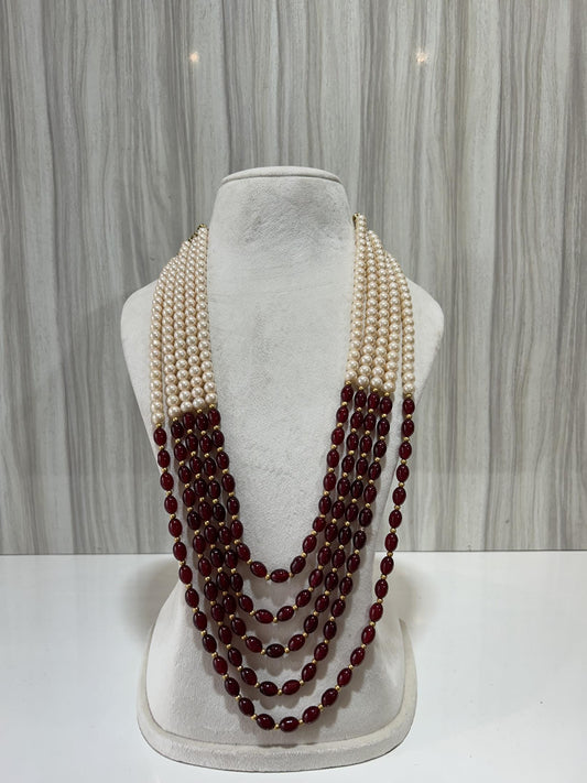 CREAM X MAROON KUNDAN MALA