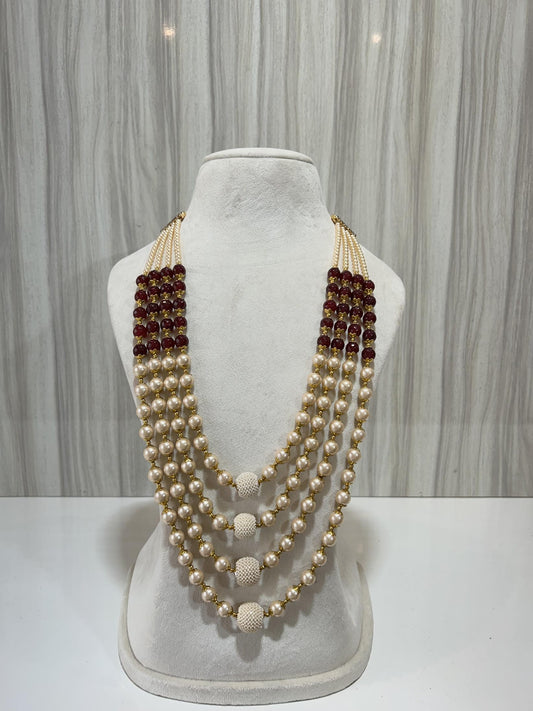 CREAM X MAROON KUNDAN MALA