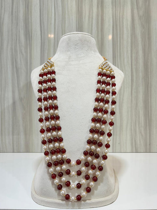 CREAM X  MAROON KUNDAN MALA