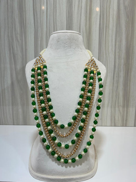 CREAM X BOTTLE GREEN KUNDAN MALA