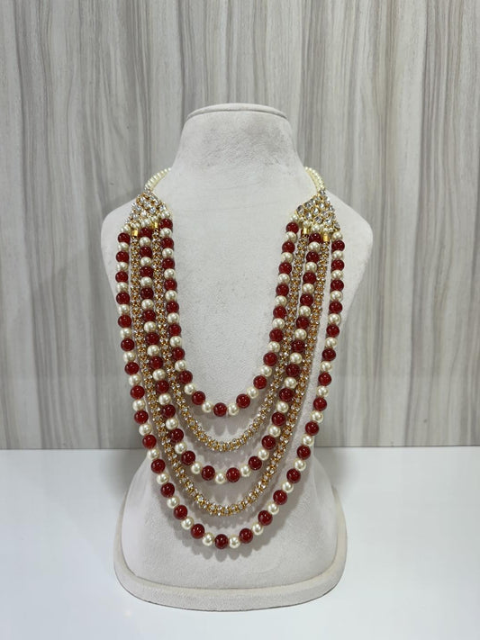 CREAM X MAROON KUNDAN MALA