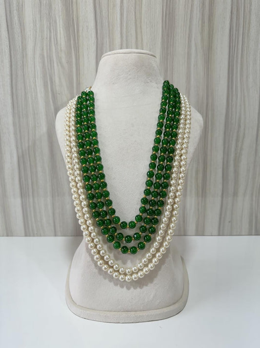 CREAM X GREEN KUNDAN MALA