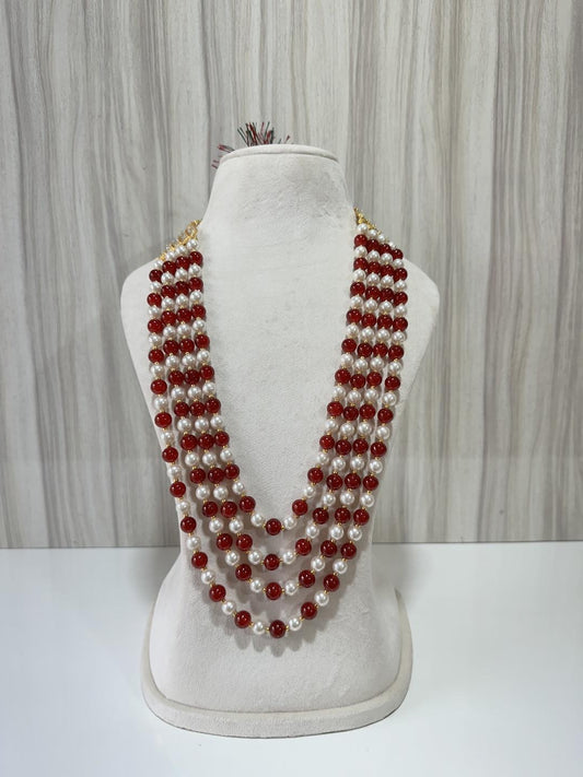 CREAM X MAROON KUNDAN MALA