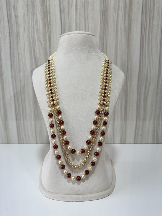 CREAM X MAROON KUNDAN MALA