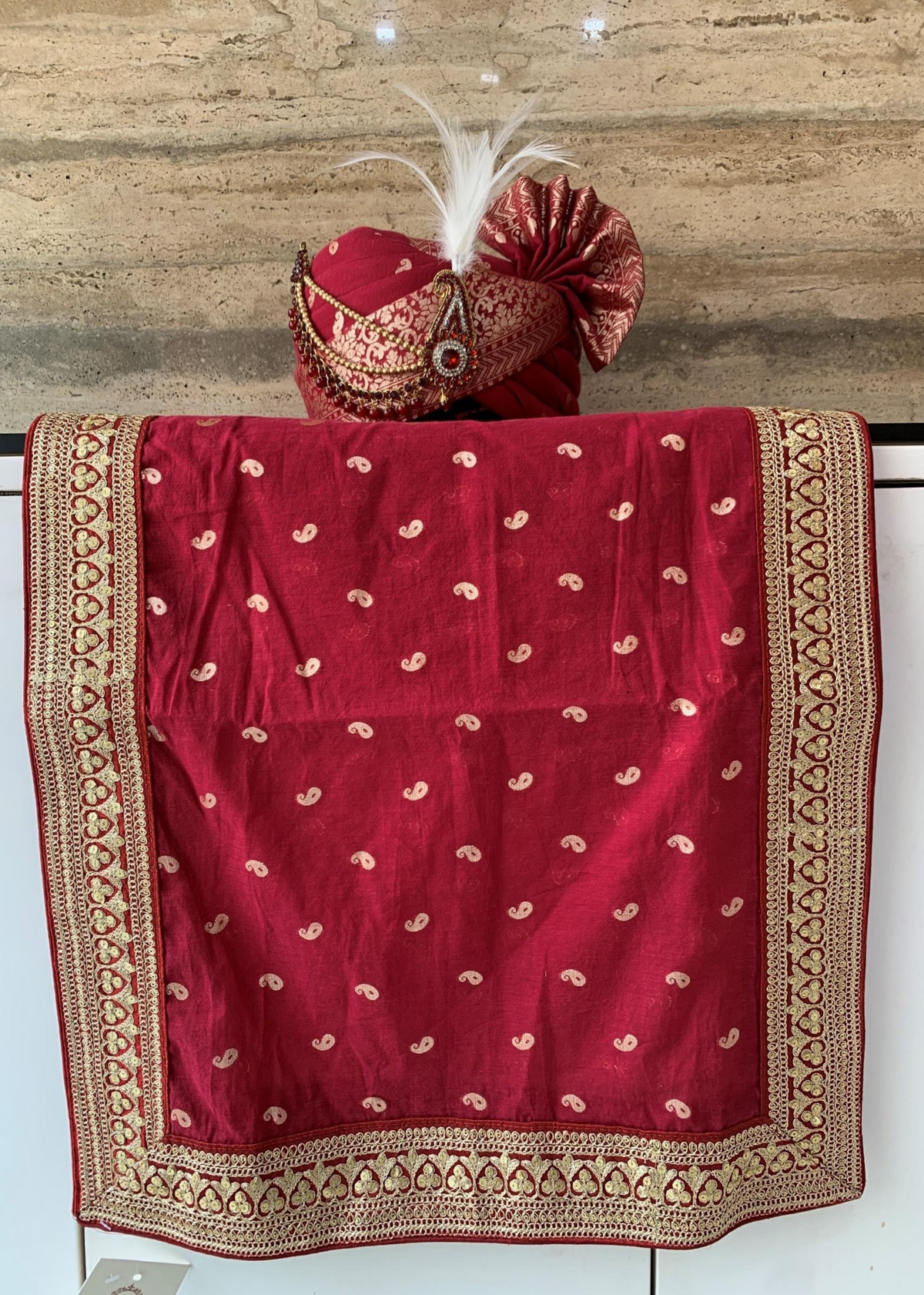 MAROON CHANDERI SAFA DUPATTA SET (  ONPAPER PATTERN)