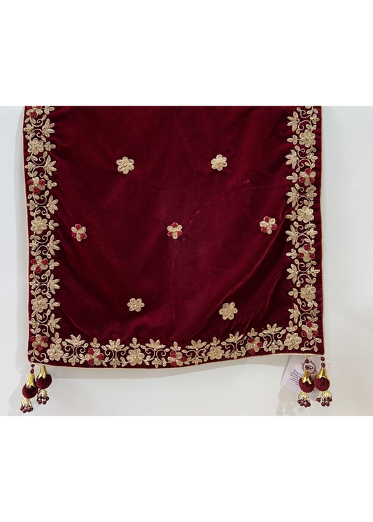 MAROON MICROVELVET AARI EMB  STOLE