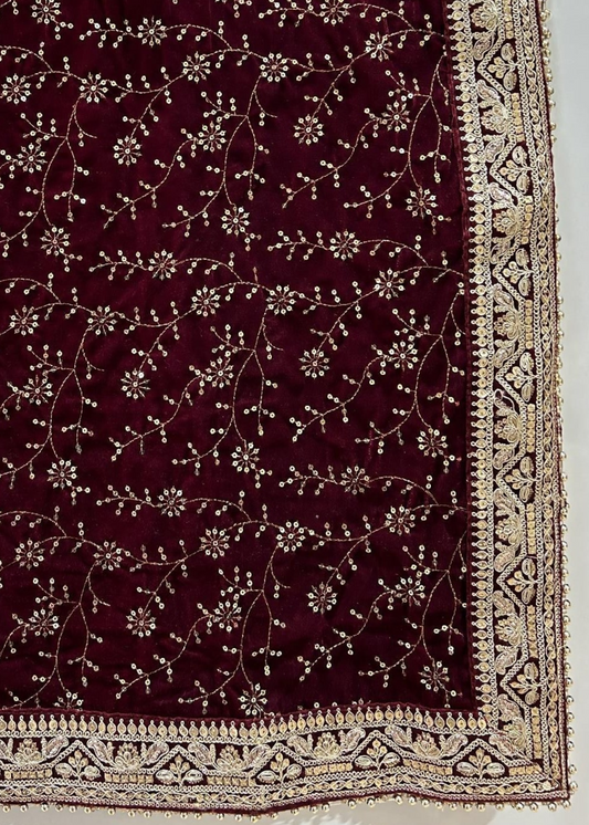 MAROON ZARI EMB  STOLE