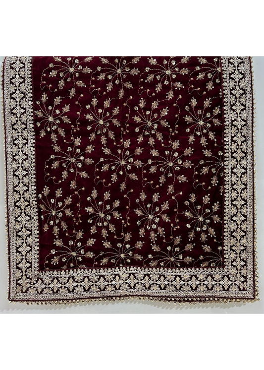 MAROON ZARI EMB  STOLE