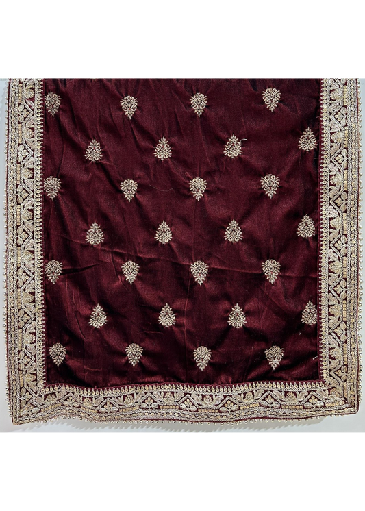 DARK MAROON ZARI EMB  STOLE