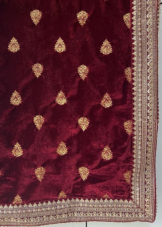 MAROON MICROVELVET EMB  STOLE