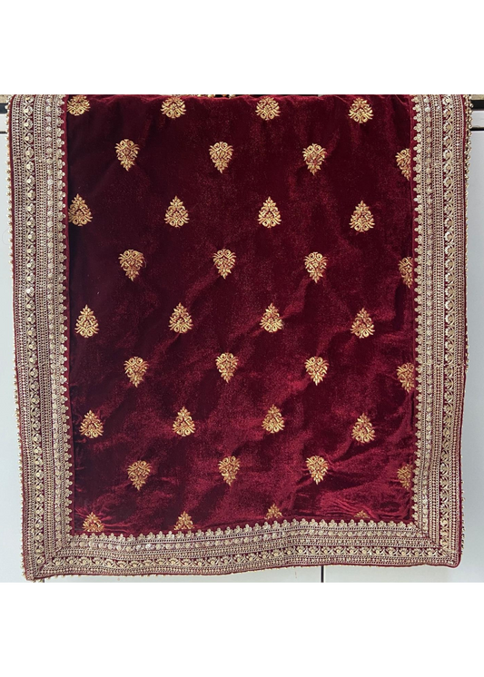 MAROON MICROVELVET EMB  STOLE