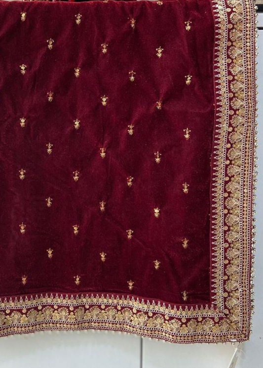 MAROON MICROVELVET EMB  STOLE