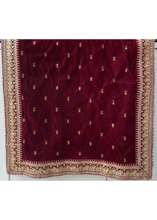 MAROON MICROVELVET EMB  STOLE