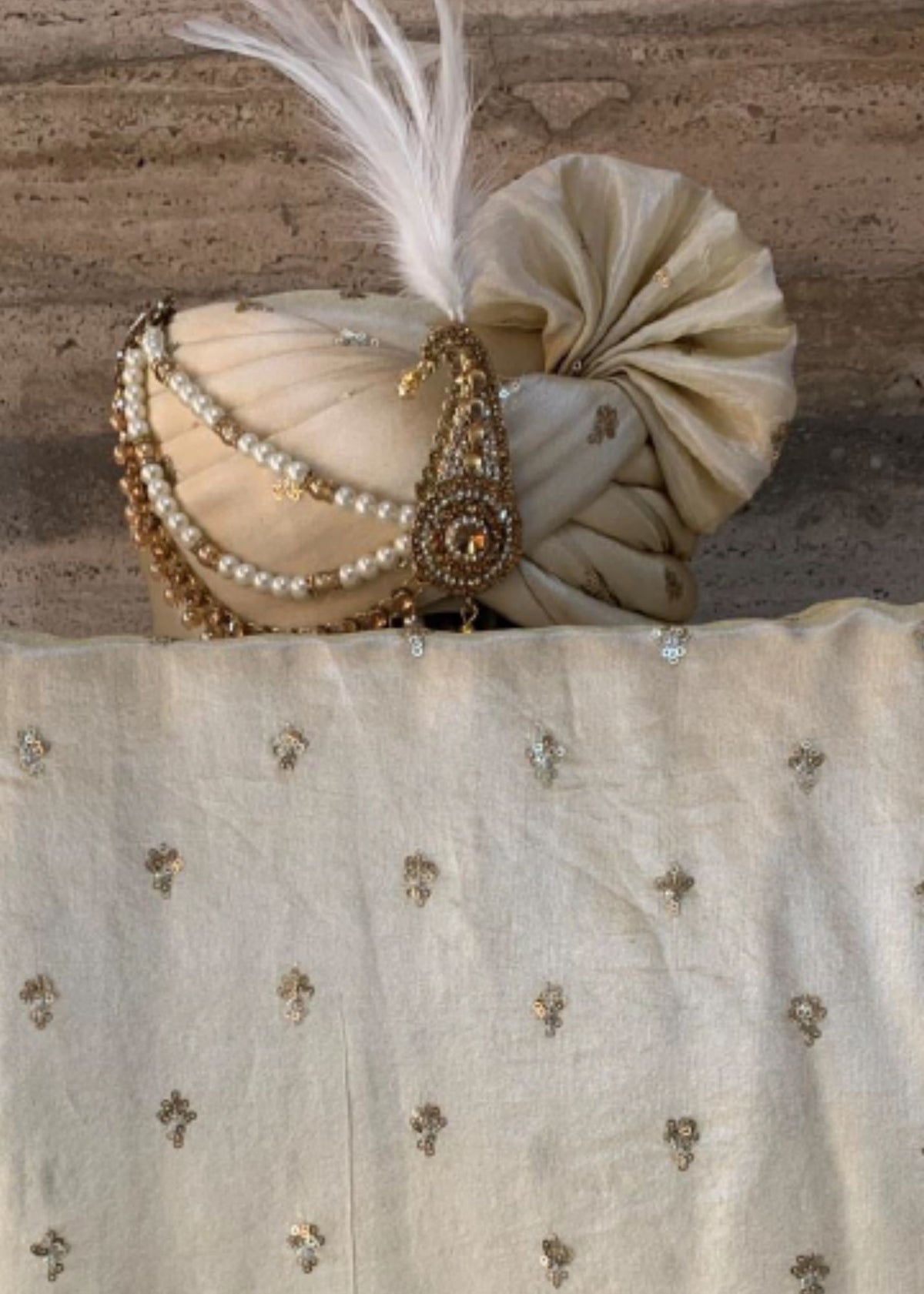 Light Golden Velvet Safa Dupatta Set