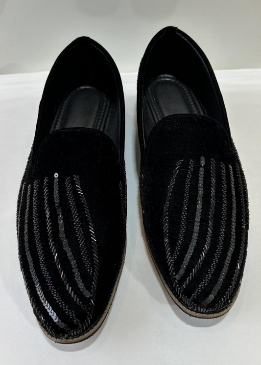 BLACK VELVET SEQUIN SHOES FOR MEN