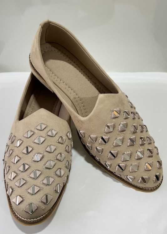 LIGHT GOLDEN MIRRORWORK LOAFER SHOES FOR MEN