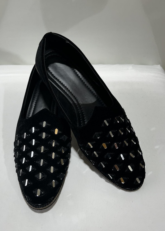 BLACK VELVET MIRRORWORK SHOES FOR MEN