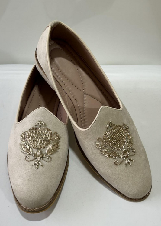 CREAM SUEDE HANDWORK SHOES FOR MEN