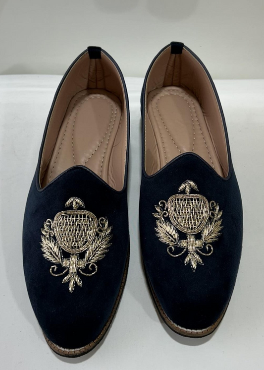 DARK NAVY BLUE SUEDE HANDWORK SHOES FOR MEN