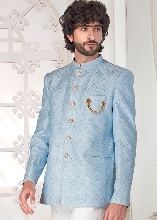 Aqua Designer Self Weaving Jodhpuri Suit