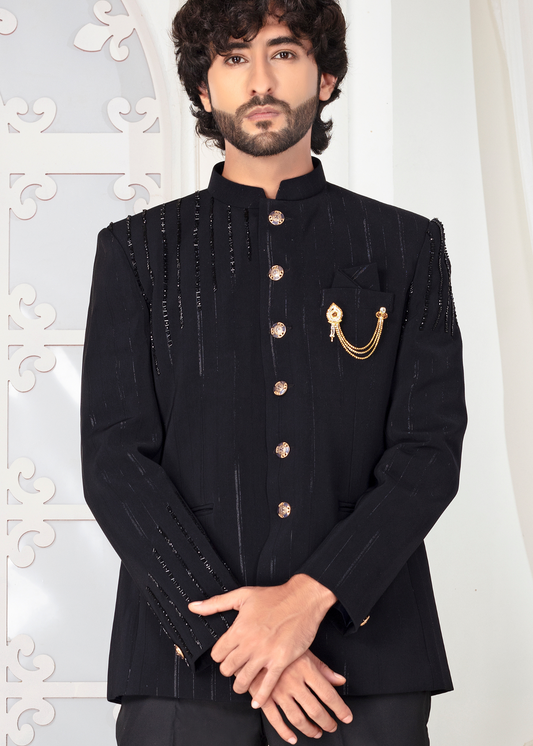 Black Armani Hand Work Embroidered Jodhpuri Suit