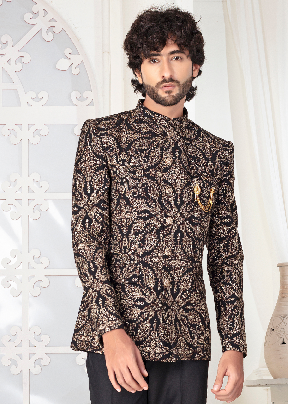 Black Golden Thread Embroidered Designer Jodhpuri Suit