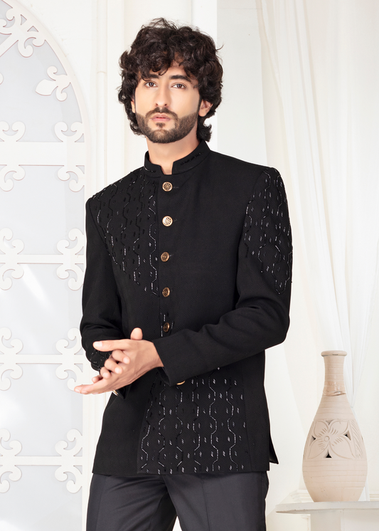 Black Armani Hand Work Embroidered Jodhpuri Suit