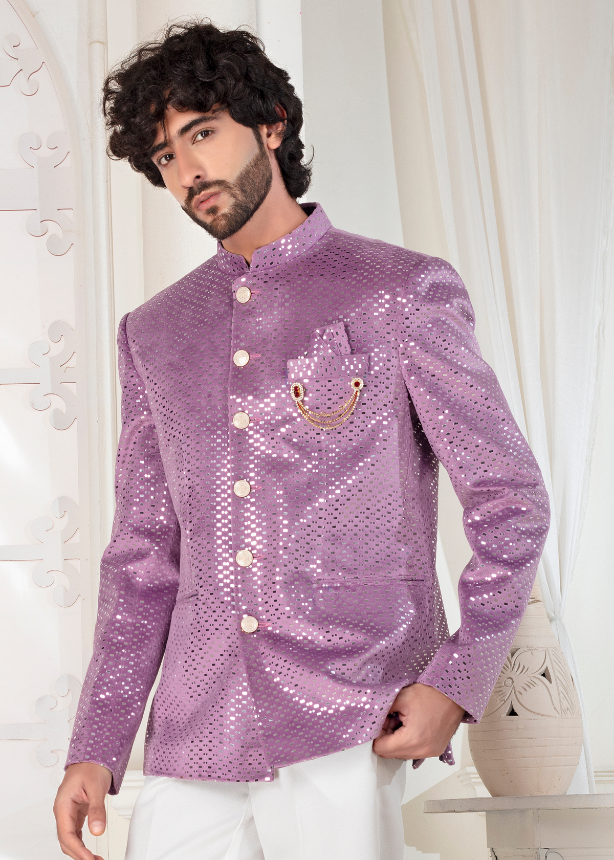 Orchid Sequin Embroidered Jodhpuri Suit