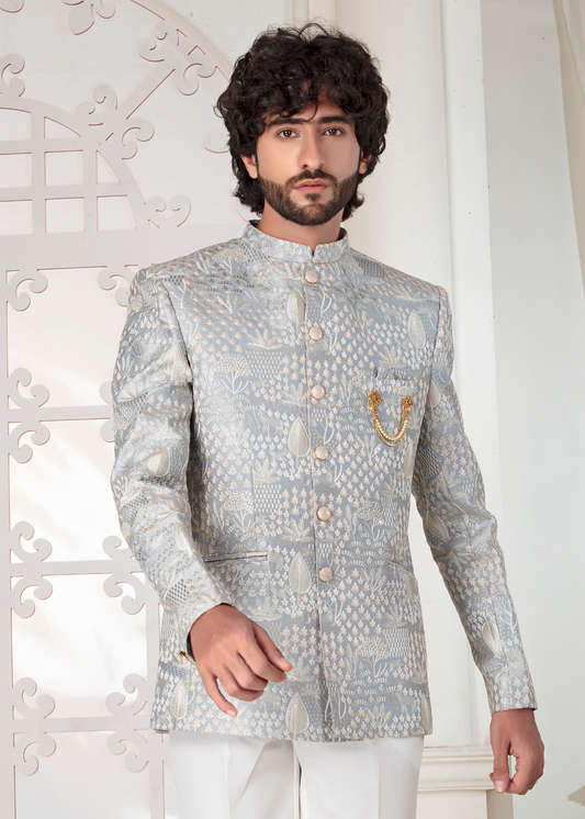 Grey Thread Embroidered Designer Jodhpuri Suit