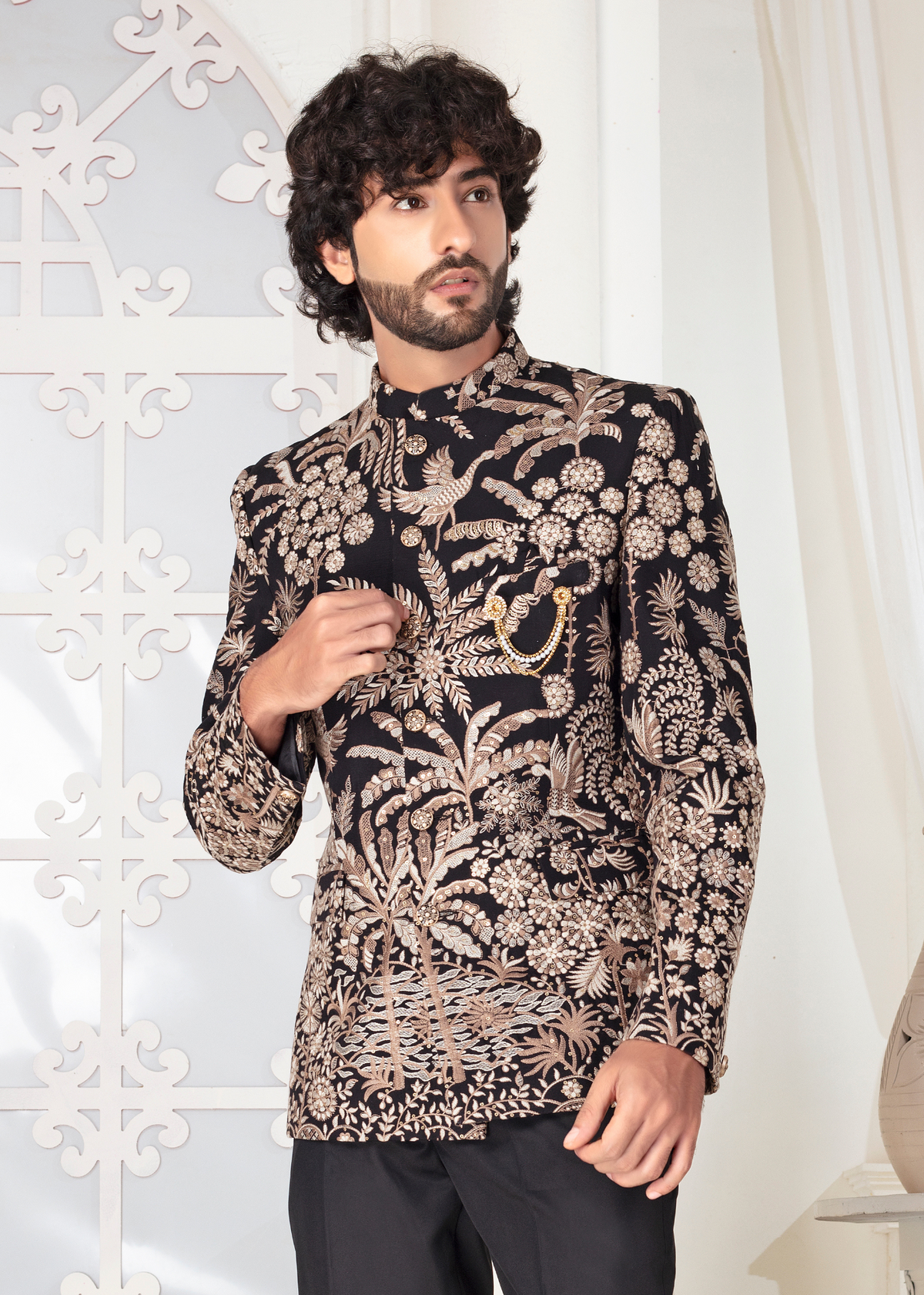 Black Gold Thread Embroidered Designer Jodhpuri Suit