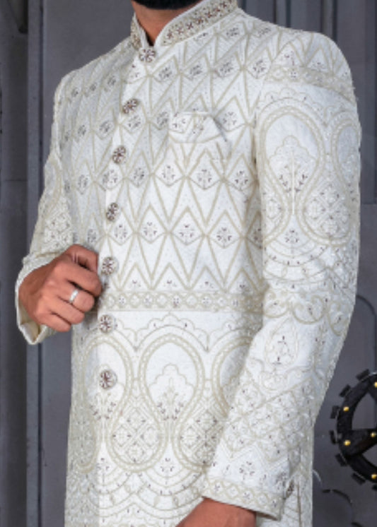 Off White Designer Sherwani for Groom