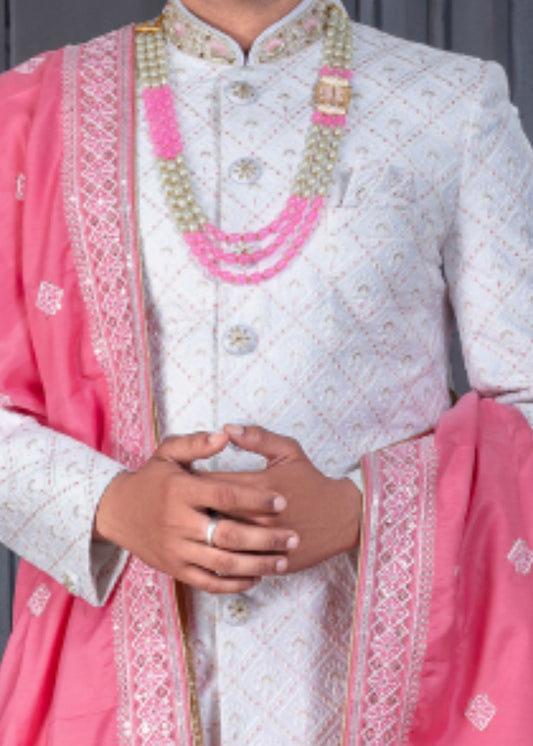 Cream And White Designer Sherwani for Groom