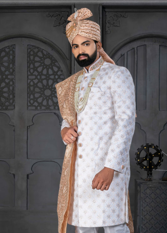 White Designer Sherwani for Groom