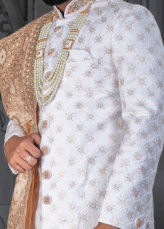 White Designer Sherwani for Groom