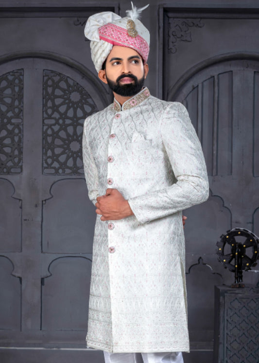 White Designer Sherwani for Groom