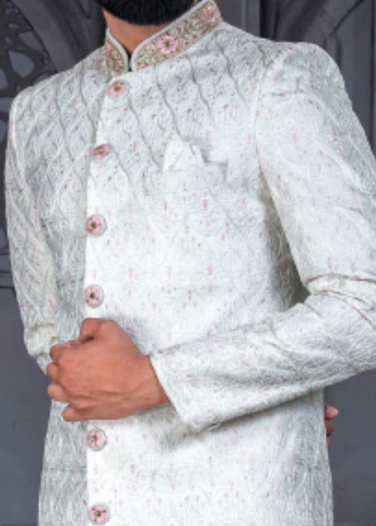 White Designer Sherwani for Groom